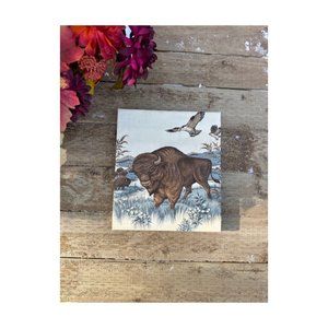 Bison 3D Picture Wall Decor Fabric on Wood Prairies Hawk